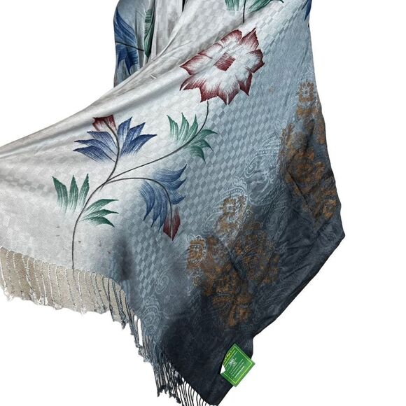 Handloom House silk floral saree stole scarf wrap - Picture 3 of 11